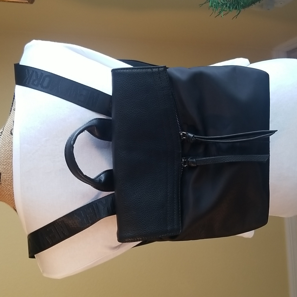 BOTKIIER SMALL NYLON AND PEBBLED LEATHER BACKPACK WITH LOGO STRAPS